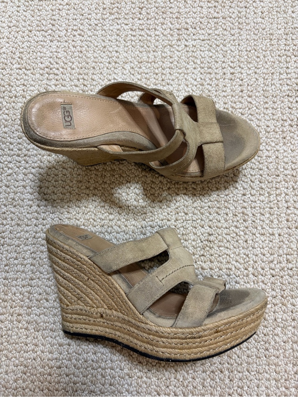 UGG Beige Leather Espadrille Wedge Sandals Women’s 7 Minimalist Neutral Casual